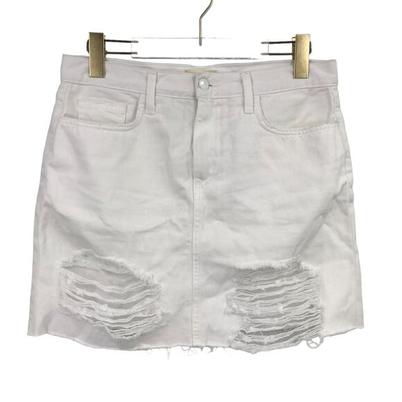 L'AGENCE Jolene Mini Skirt 28 Distressed 5-Pockets Frayed Raw-Cut Hem White - Picture 1 of 6